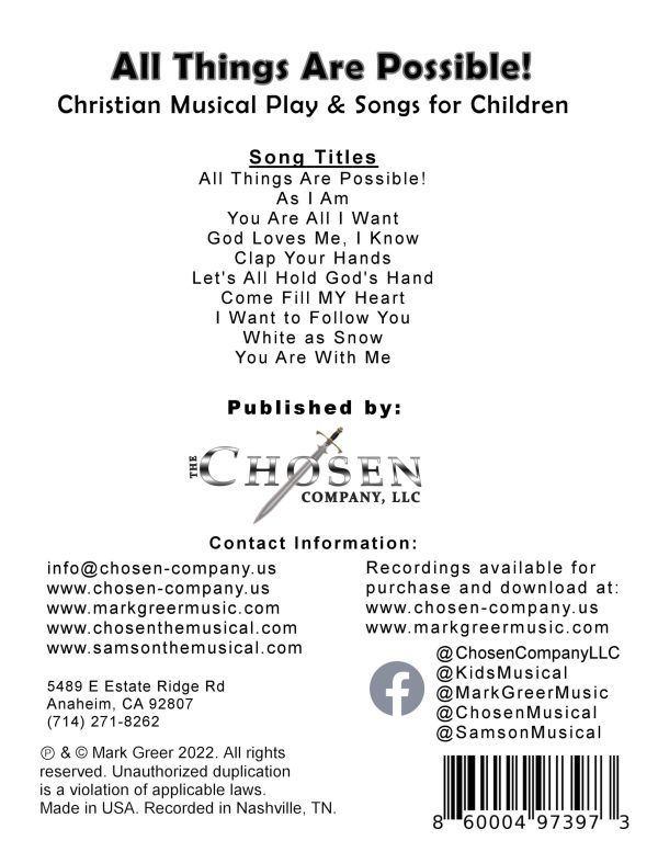 Deluxe Teachers Edition - All Things Are Possible! - Hard Copy Product - Christian Musical for Children - CD & USB Albums, Piano & Guitar Accompaniment Songbook, Guitar, Vocals & Script Songbook, Instrumental Accompaniment, Play Script - Image 6